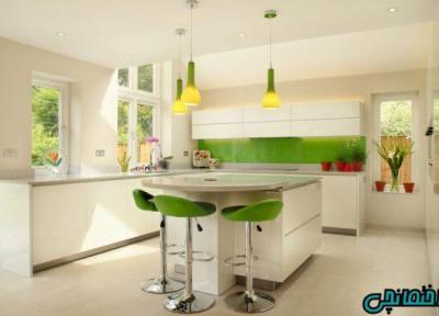 تصاویر ترکیب رنگ سبز در قلب آشپزخانه